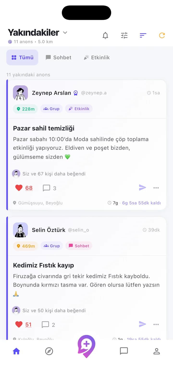 Anons akışı: yakındaki anonslar listesi